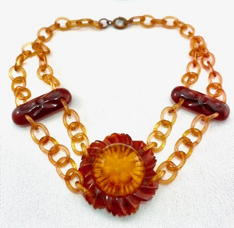 Miriam Haskell 1940's Bakelite Acorn Double Strand Necklace